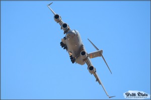 A C-17A Globemaster III banks overhead at the 2009 Edwards AFB Airshow
