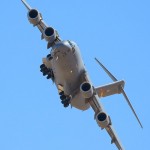 A C-17A Globemaster III banks overhead at the 2009 Edwards AFB Airshow
