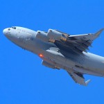 A C-17A Globemaster III climbs into the sky at the 2009 Edwards AFB Airshow