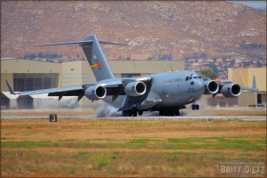 A C-17A Globemaster III lands at the 2008 March ARB Airshow