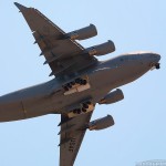 A C-17A Globemaster III banks overhead at the 2008 March ARB Airshow