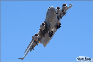 A C-17A Globemaster III banks overhead at the 2010 March ARB Airshow