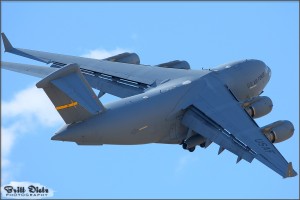 A C-17A Globemaster III raises into the skies at the 2010 March ARB Airshow
