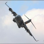 A C-17A Globemaster III banks overhead at the 2008 Riverside Airshow