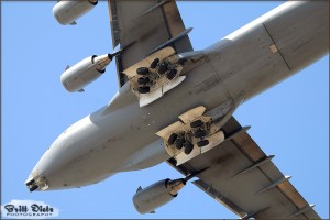 A C-17A Globemaster III banks overhead at the 2010 Riverside Airshow