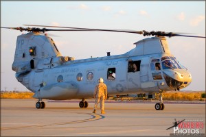 A CH-46E Sea Knights taxis into position at MCAS Miramar