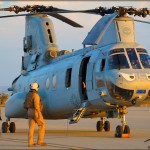 Crew members check a CH-46E Sea Knight at MCAS Miramar