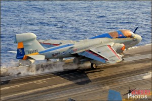 An EA-6B Prowler is catapulted off the deck of the USS Abraham Lincoln Aircraft Carrier