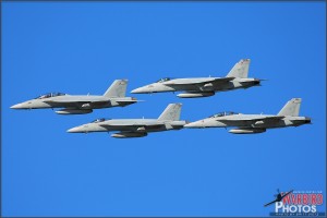 Four US Navy F/A-18E Super Hornets pass in formation at the Centennial of Naval Aviation Celebration 2011