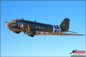 A Douglas C-47B Skytrain above the Orange County, California area.