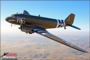 A Douglas C-47B Skytrain above the Orange County, California area.