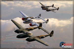 P-38 Lightning Formation - Air to Air - Planes of Fame 2013